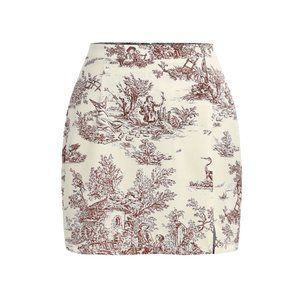 NWT Cider High Rise Lined Zip Close TOILE DE JOUY Pencil Slit Mini Skirt Size M